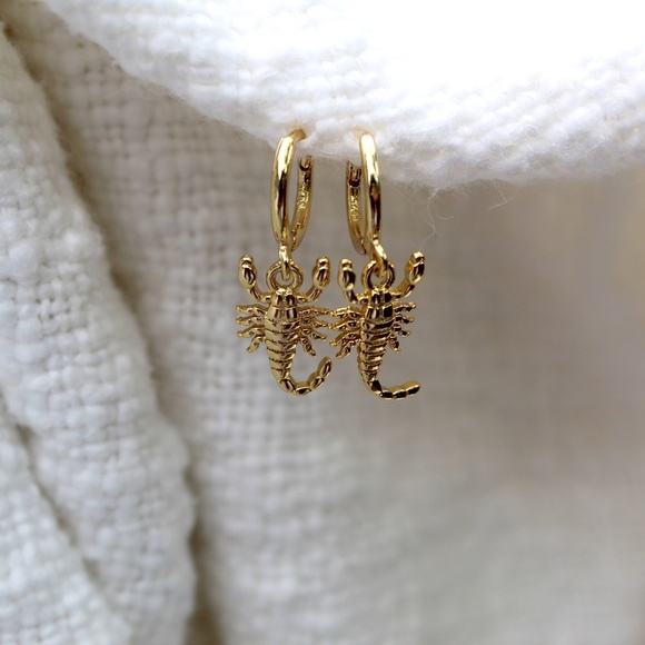 Sterling Silver Gold Scorpion Hoop Earrings - Picture 2 of 7